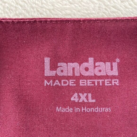 Landau Unisex Scrub Top 4XL Burgundy Button-Front With Pockets - Picture 3 of 9